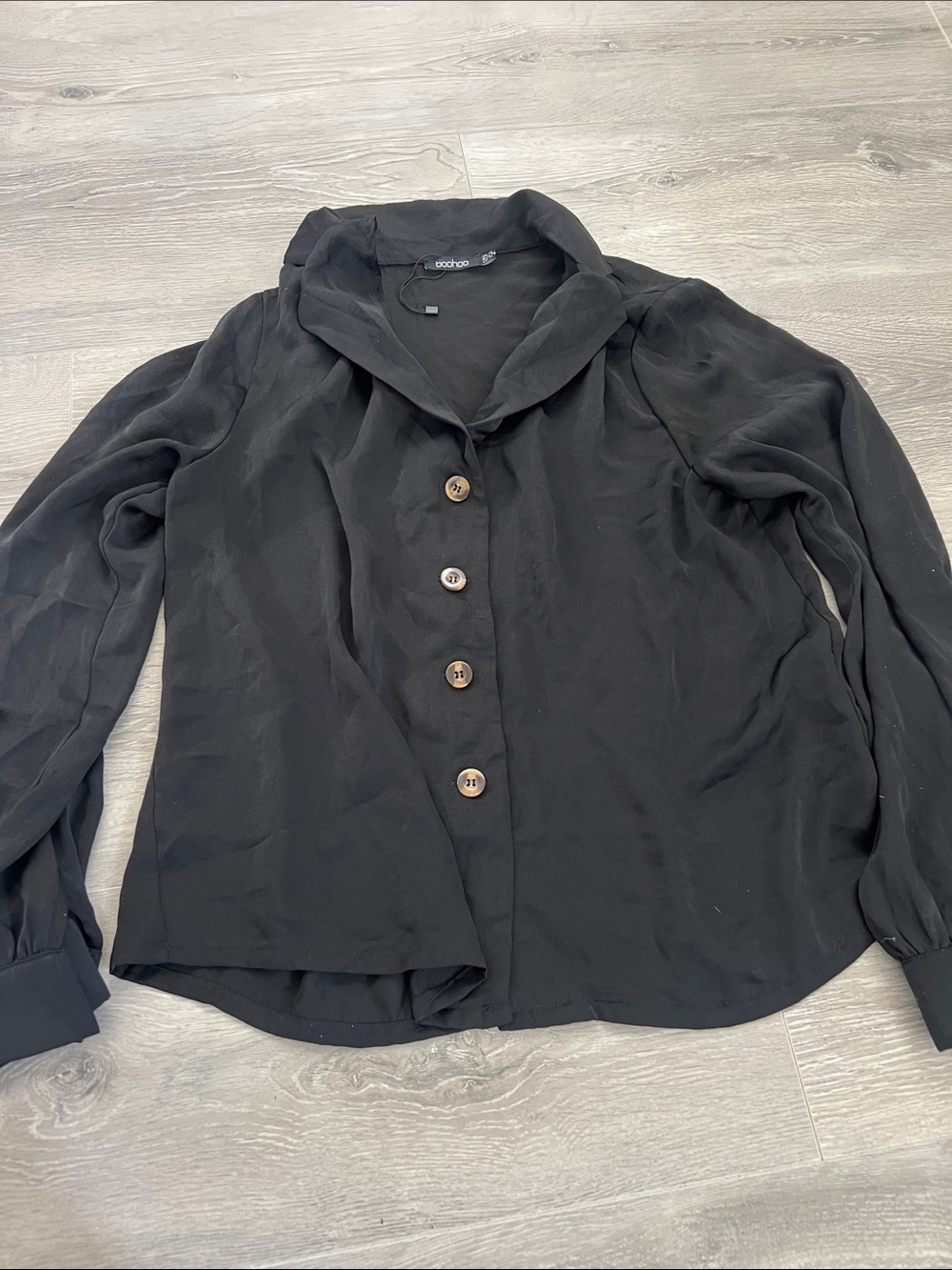 Never worn Boohoo Black Button-Front Collar Blouse